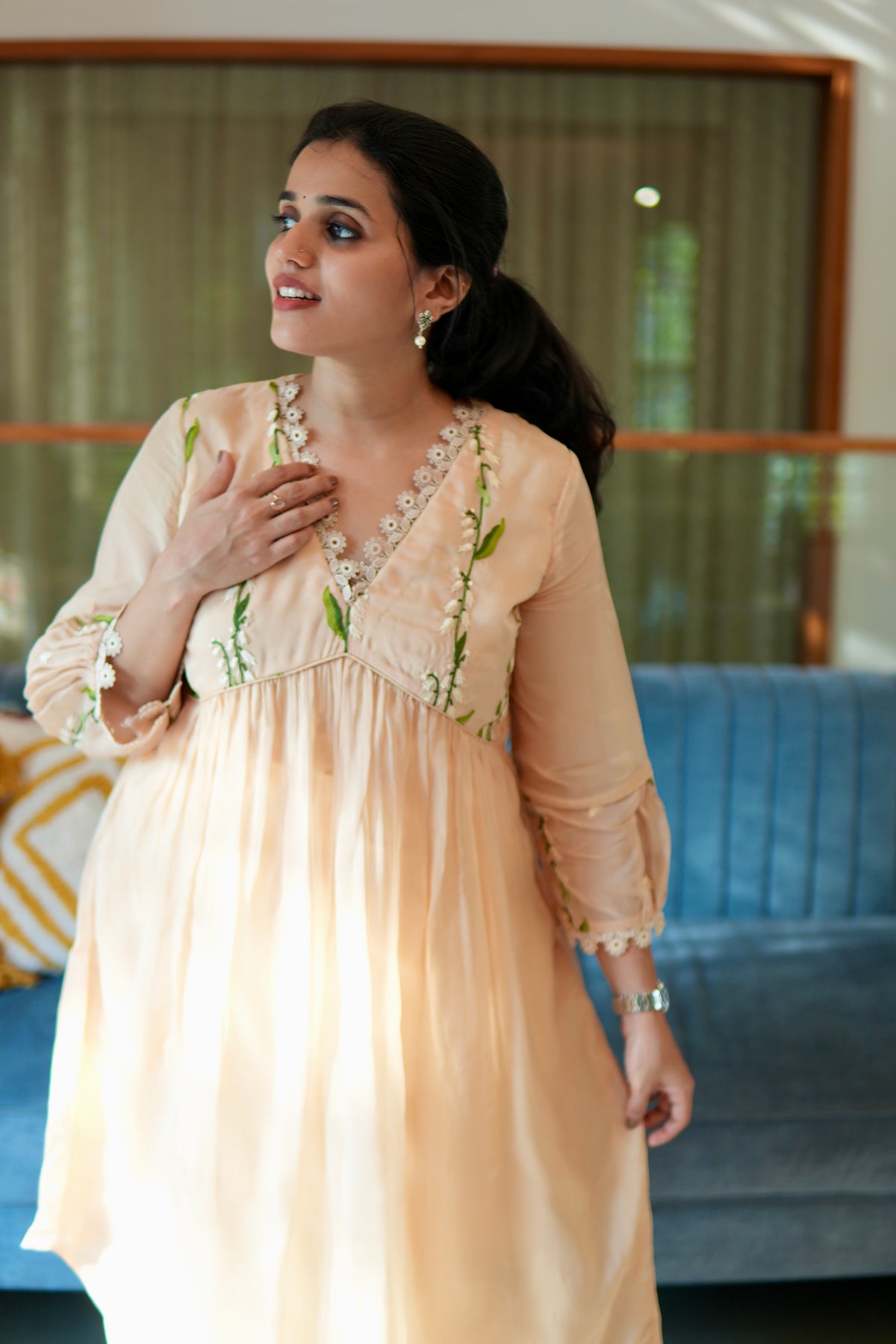 Inaya soft peach tunic dress by Yarah By Nita