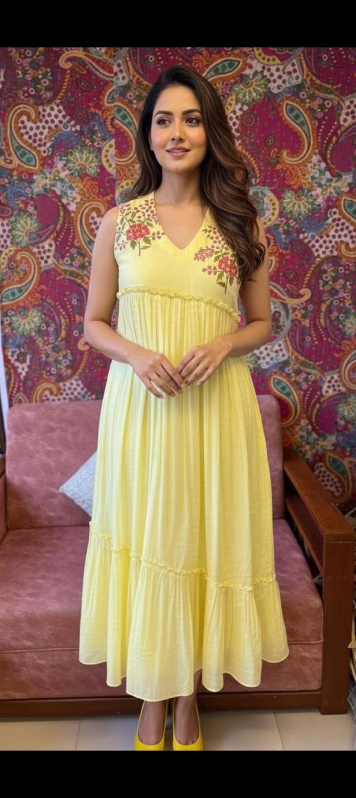 Golden Meadow sunshine yellow sleeveless dress by Yarah By Nita