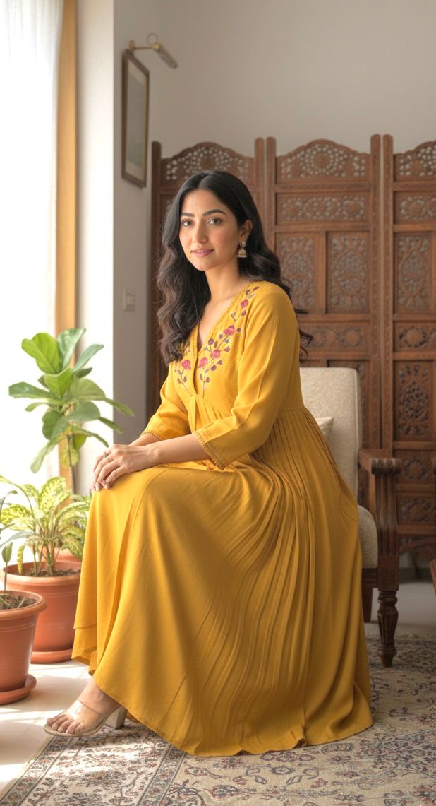 Honeydew mustard yellow tunic dress by Yarah By Nita