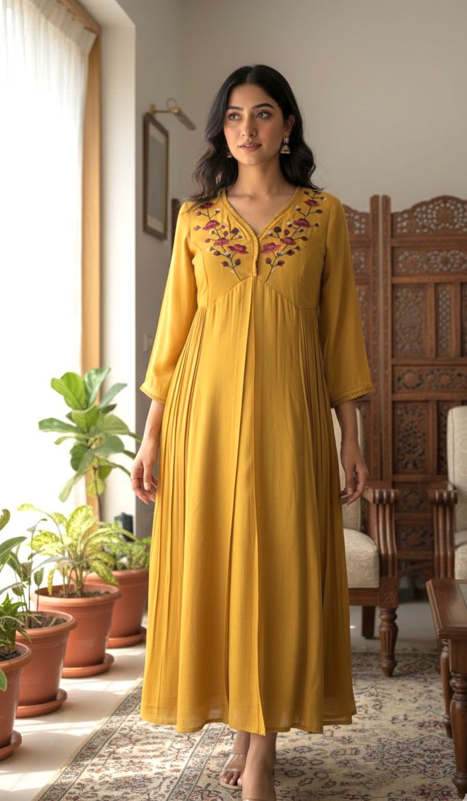 Honeydew mustard yellow tunic dress, view 3